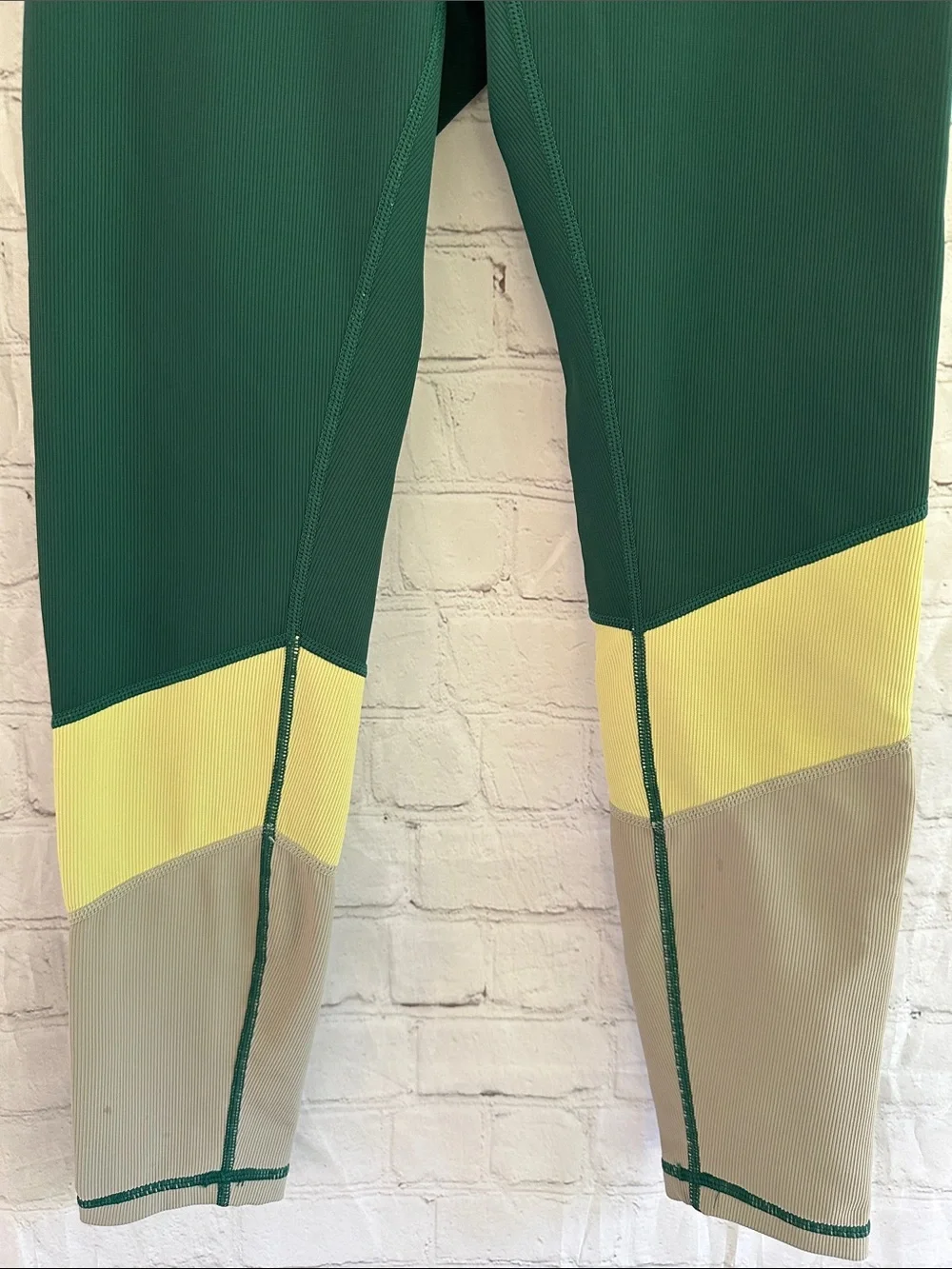 Wilo the Label  Green Colorblock Leggings with Yellow and Gray Panels size M
